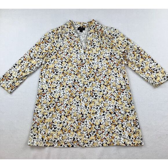 J. Jill Tops - J Jill Wearever Women’s Small Tunic Top Pleated Shoulder Yellow Floral Knit